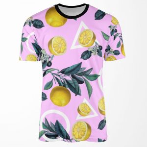 Geometric And Lemon Pattern All-over-print T-shirt