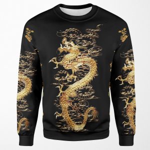 Gold Dragon In Black Egret Lotus Green Gold Floral All-over-print Unisex Sweatshirt