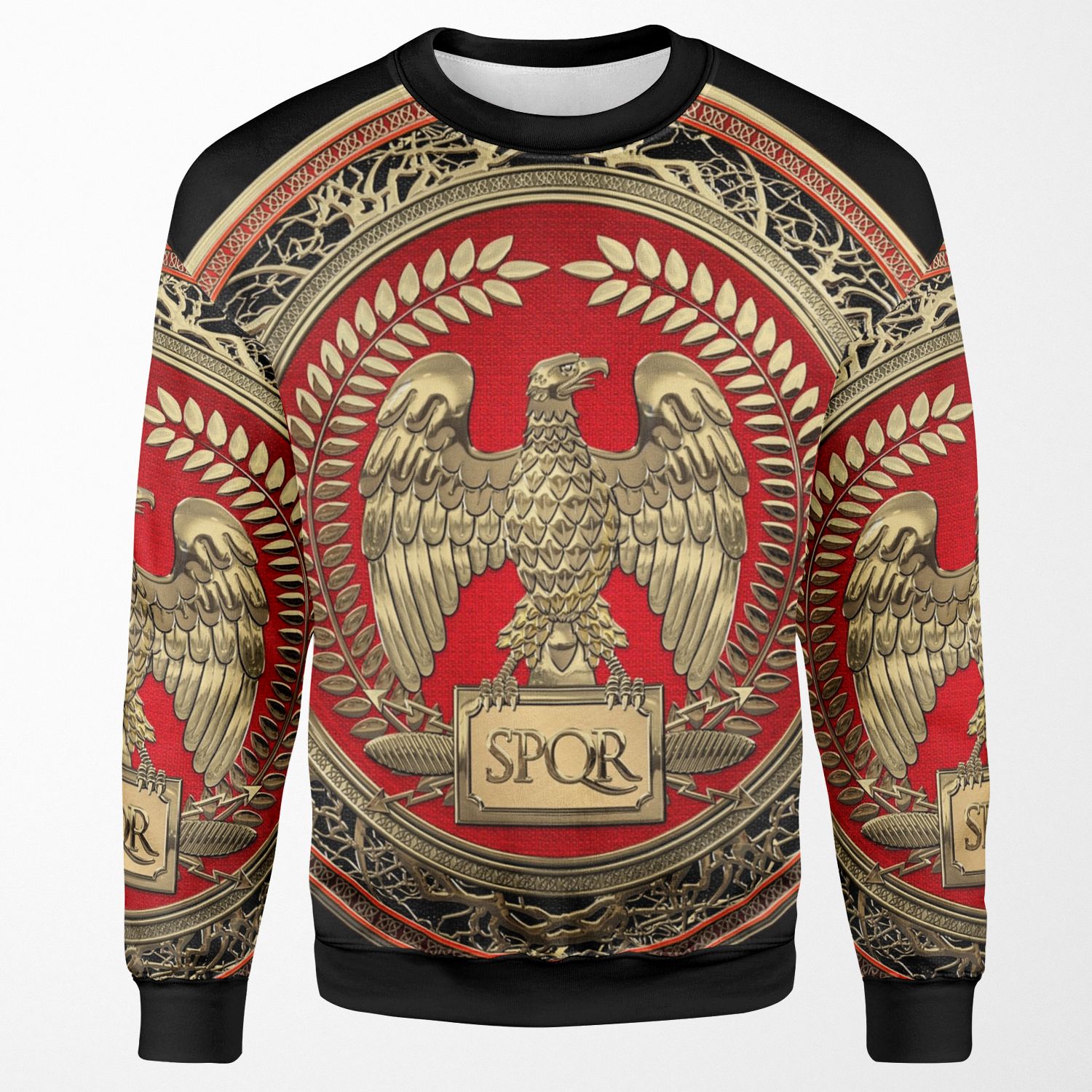 Gold Roman Imperial Eagle Over Black Leather All-over-print Unisex Sweatshirt