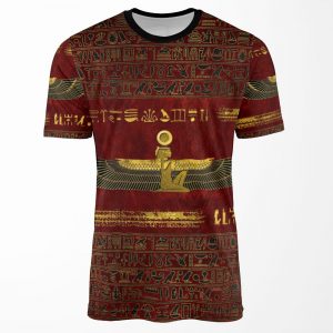 Golden Egyptian God Ornament On Red Leather All-over-print T-shirt