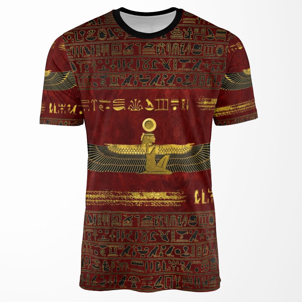 Golden Egyptian God Ornament On Red Leather All-over-print T-shirt