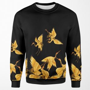 Golden Japanese Cranes Oriental All-over-print Unisex Sweatshirt