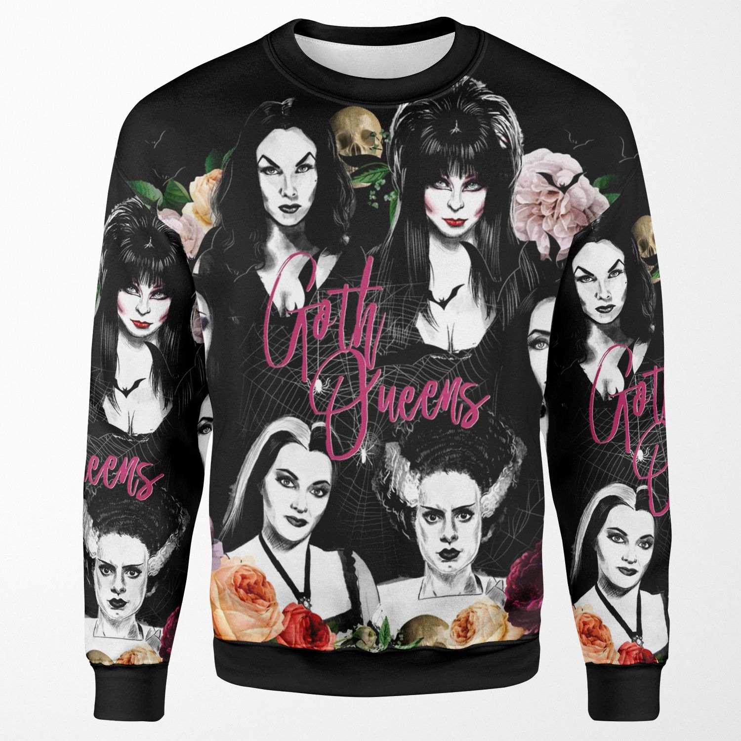 Goth Queens Elvira Vampira Lily Morticia Frankenstein All-over-print Unisex Sweatshirt