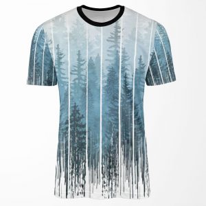 Grunge Dripping Turquoise Misty Forest All-over-print T-shirt