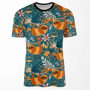 Happy Boho Sloth Floral All-over-print T-shirt