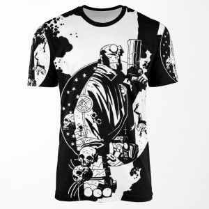 Hellboy Silhouette Pin Up Red Dark Horse Mike Mignola Comic Hell Devil Comic All-over-print T-shirt