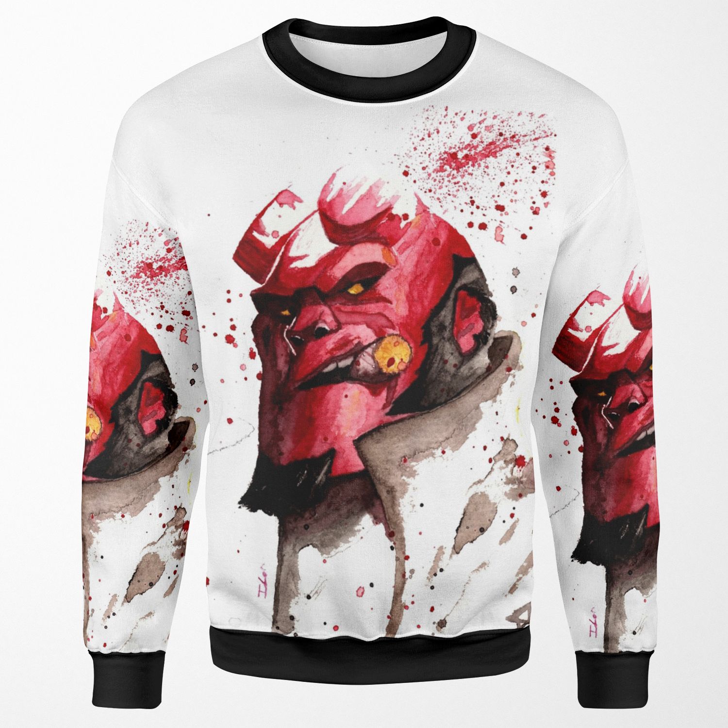 Hellboy Watercolor Design Comic Fanart All-over-print Unisex Sweatshirt