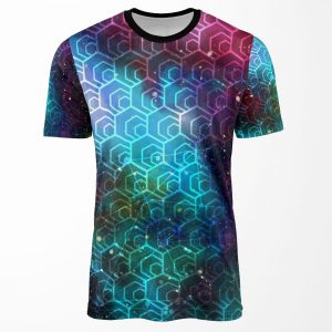 Hex Cryptocurrency Logo Pattern White Transparent On Galaxy Background All-over-print T-shirt