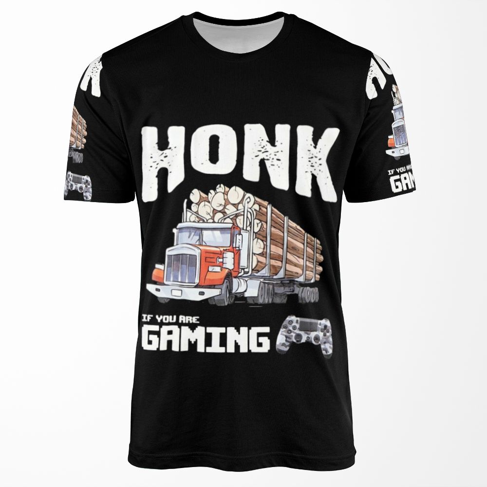 Honk If You Are Gaming Trucker Gamer Coolshirtz Cold Onesreproduction All-over-print T-shirt