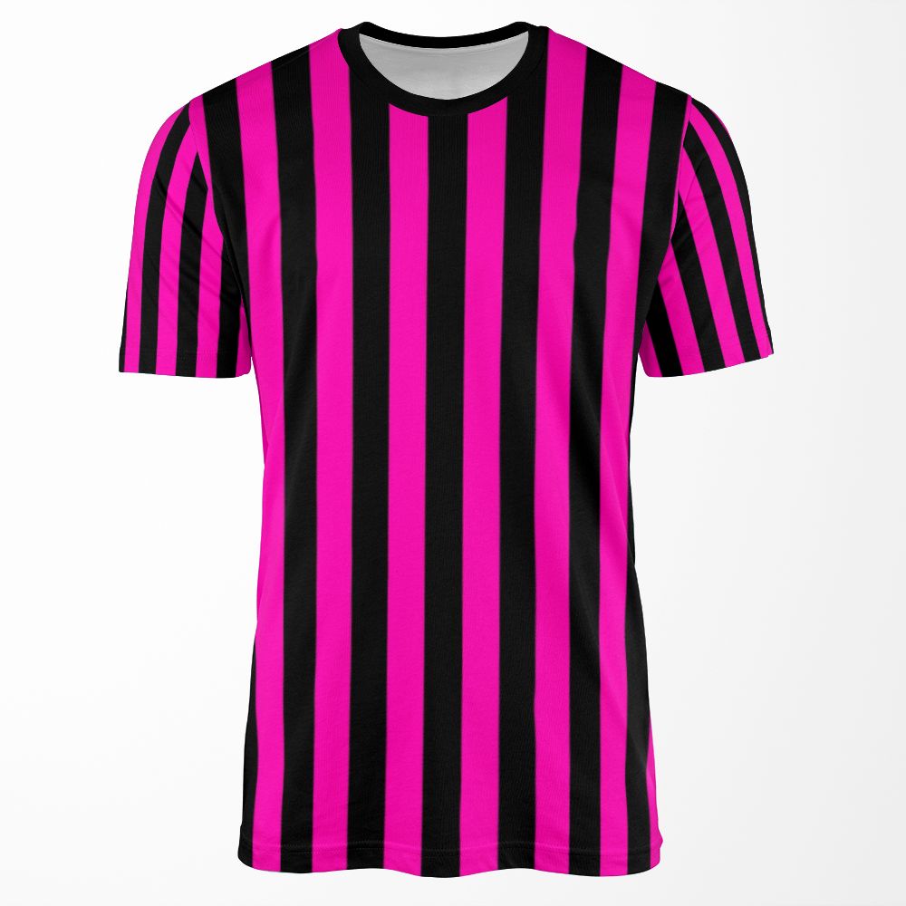 Hot Pink And Black Stripes All-over-print T-shirt