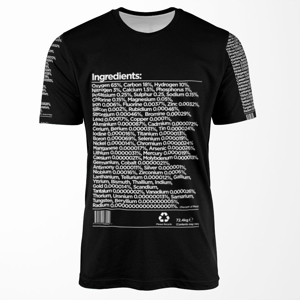 Human Chemical Ingredients List All-over-print T-shirt