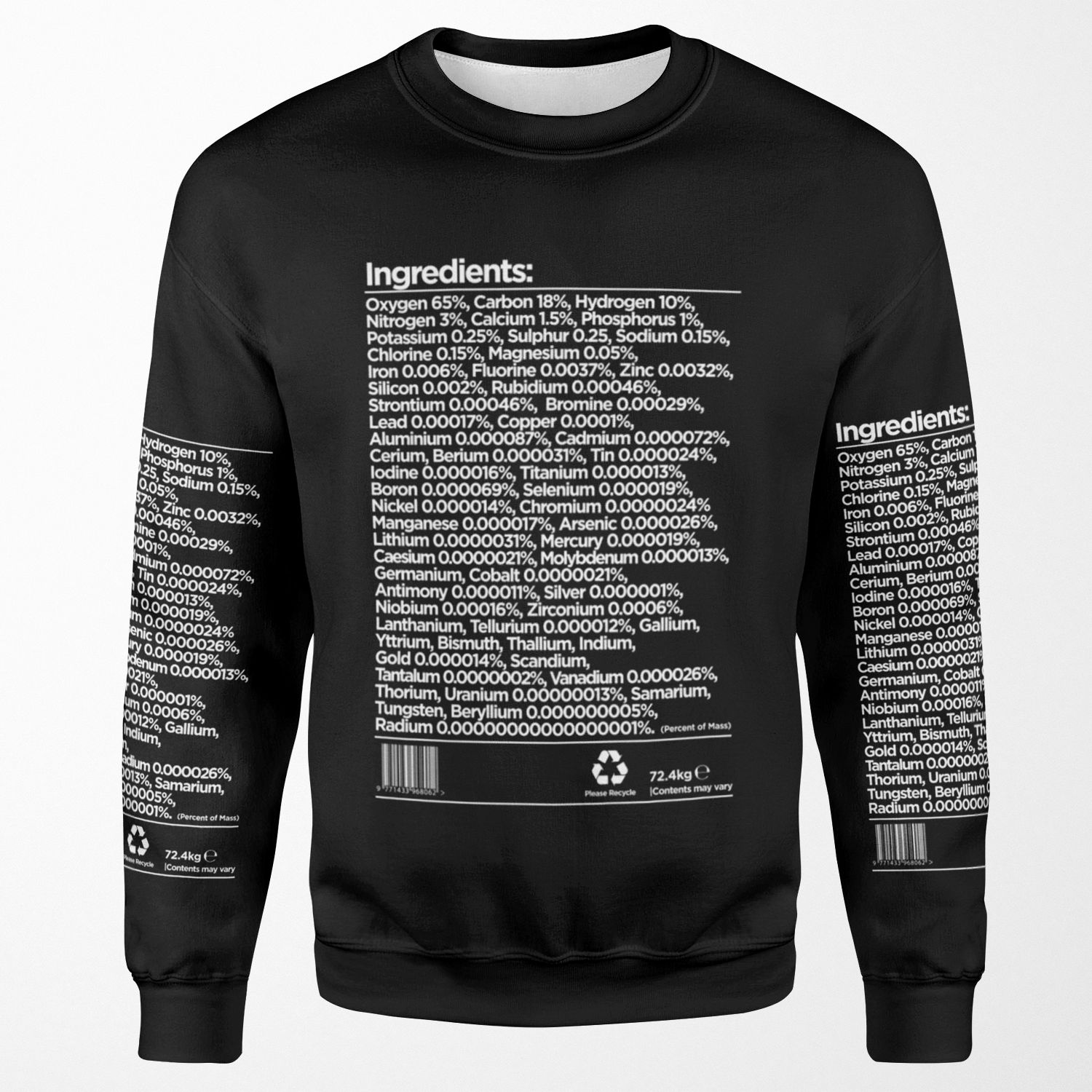Human Chemical Ingredients List All-over-print Unisex Sweatshirt