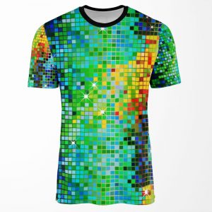 Image Of A Metallic Green Tones Sequins Look Disco Ball Pattern All-over-print T-shirt
