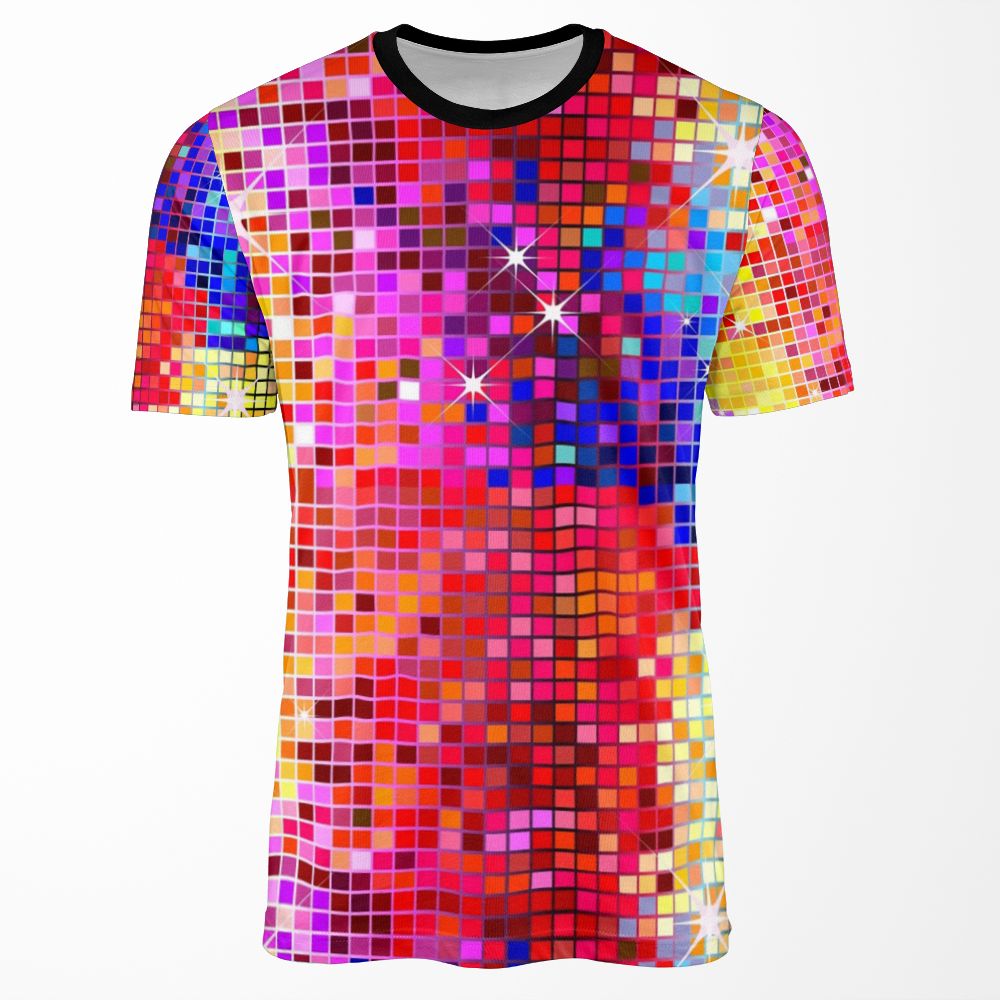 Image Of Metallic Colorful Sequins Look Disco Ball Image Glitterpattern All-over-print T-shirt