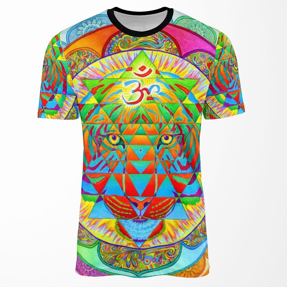 Inner Strength Psychedelic Tiger Sri Yantra Trippy Mandala All-over-print T-shirt