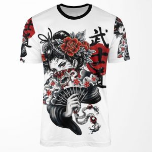 Japanese Geisha Girl Vaporwave Cyberpunk Popart Urban Style All-over-print T-shirt
