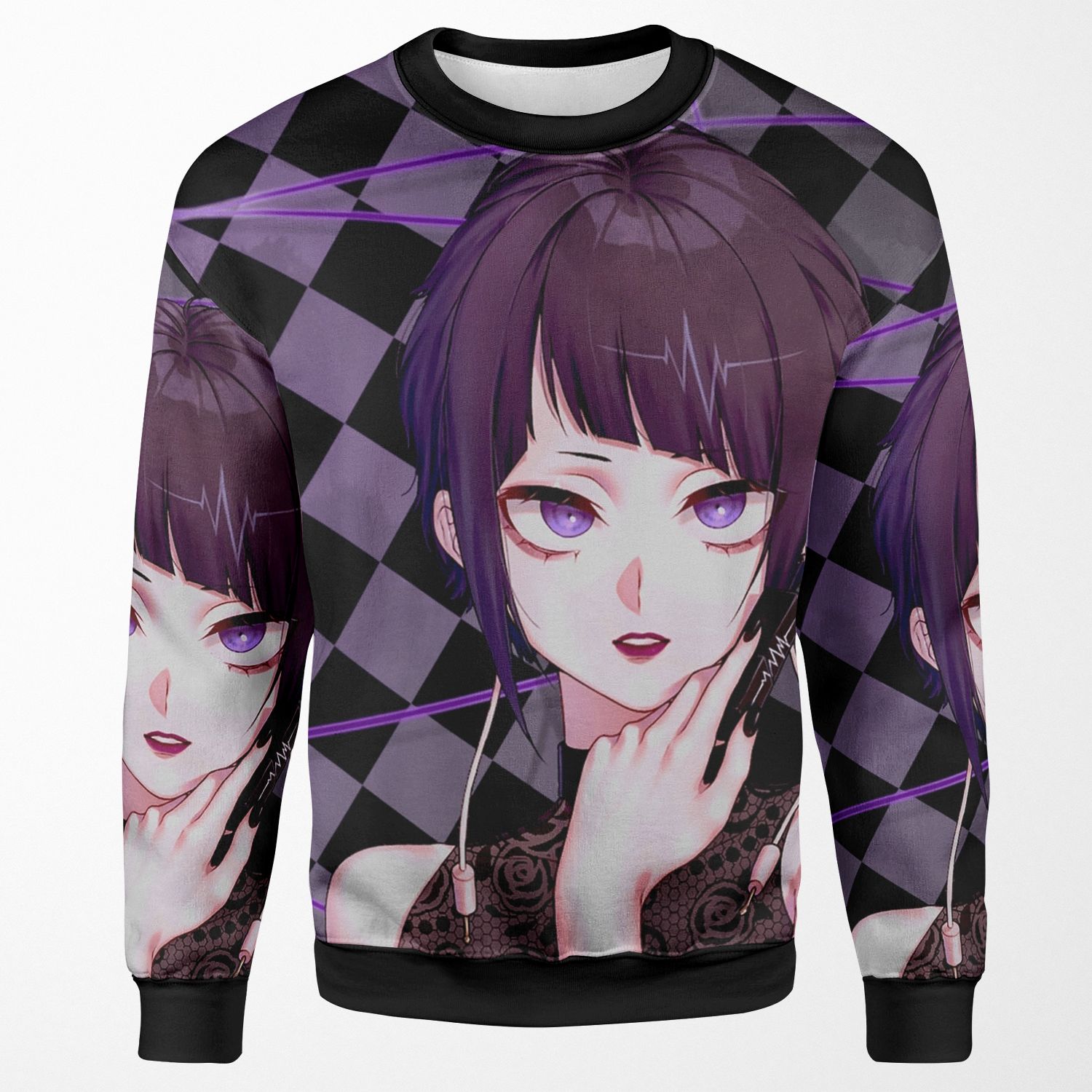 Jiro Kyoka Purple Checkered All-over-print Unisex Sweatshirt