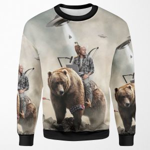 Joe Rogan Riding A Bear Aliens All-over-print Unisex Sweatshirt