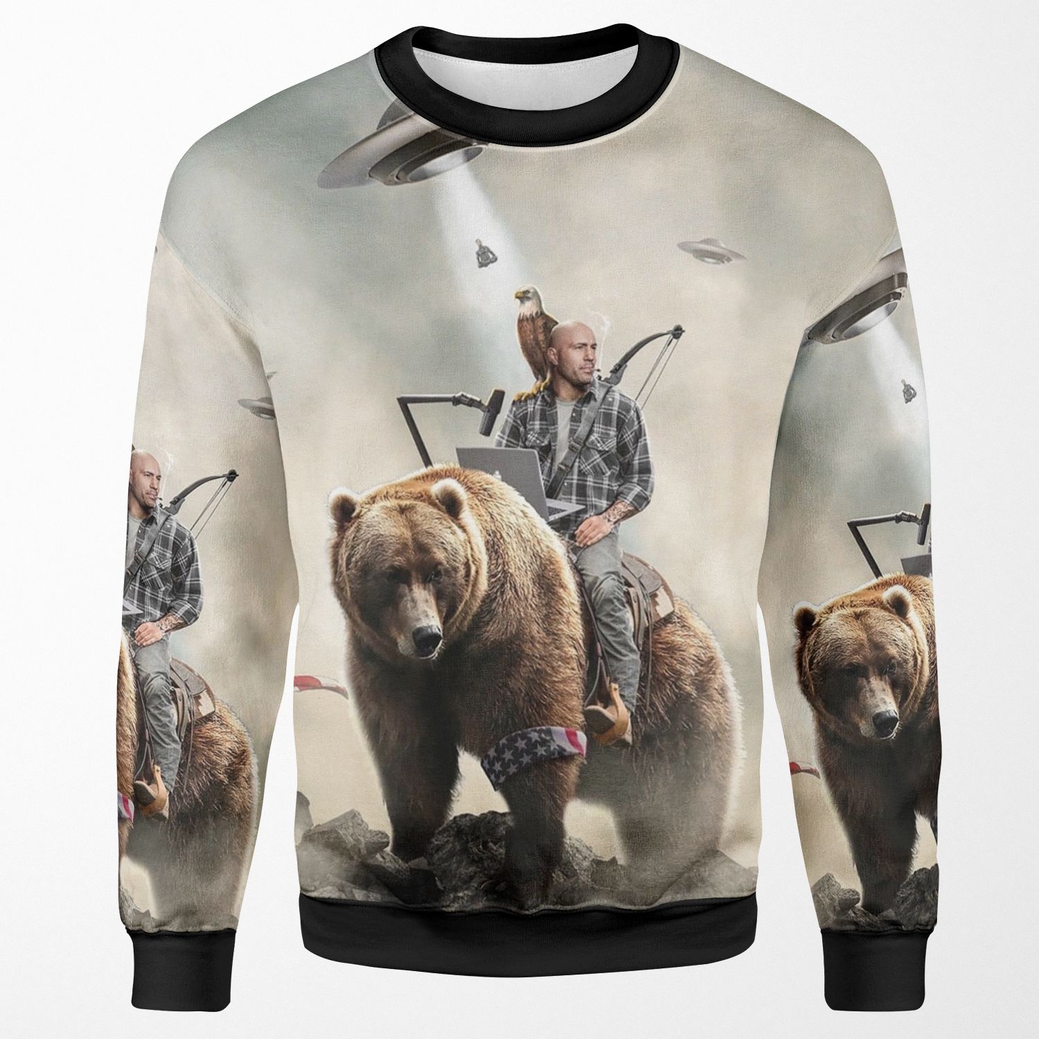 Joe Rogan Riding A Bear Aliens All-over-print Unisex Sweatshirt