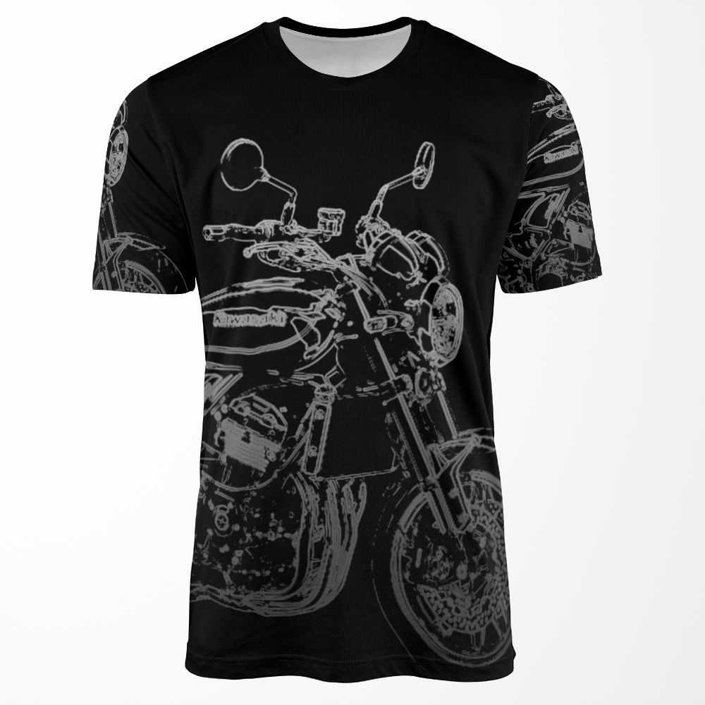 Kawasaki Z900Rs Pencil Silhouette Motorcycle Naked Bike Retro All-over-print T-shirt