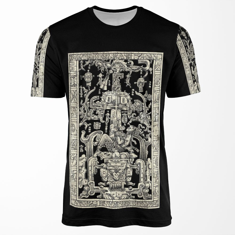 King Pakal S Spaceship Mayan Time Traveler Ancient Astronaut Maya Carving Art All-over-print T-shirt