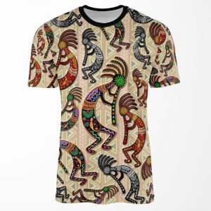 Kokopelli Rainbow Colors On Tribal Pattern All-over-print T-shirt