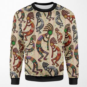 Kokopelli Rainbow Colors On Tribal Pattern All-over-print Unisex Sweatshirt