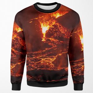 Lava Crater Flow At Night Iceland Volcano April 20Th 2021 All-over-print Unisex Sweatshirt
