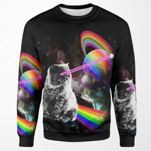 Lazer Eyes Rainbow Cat In Space All-over-print Unisex Sweatshirt
