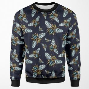 Lino Print Blue Banded Bee All-over-print Unisex Sweatshirt