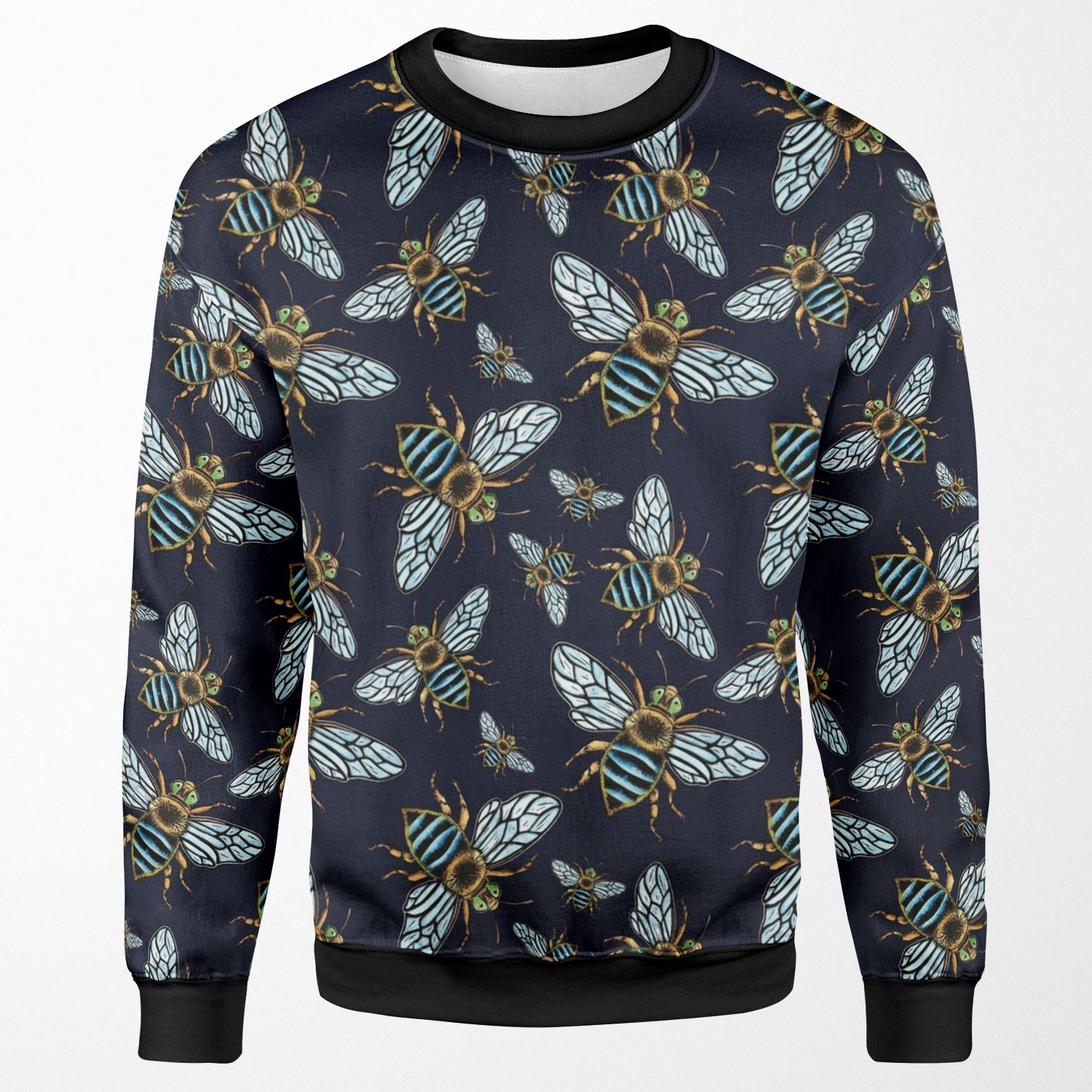 Lino Print Blue Banded Bee All-over-print Unisex Sweatshirt