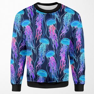 Luminescent Rainbow Jellyfish On Navy Blue All-over-print Unisex Sweatshirt