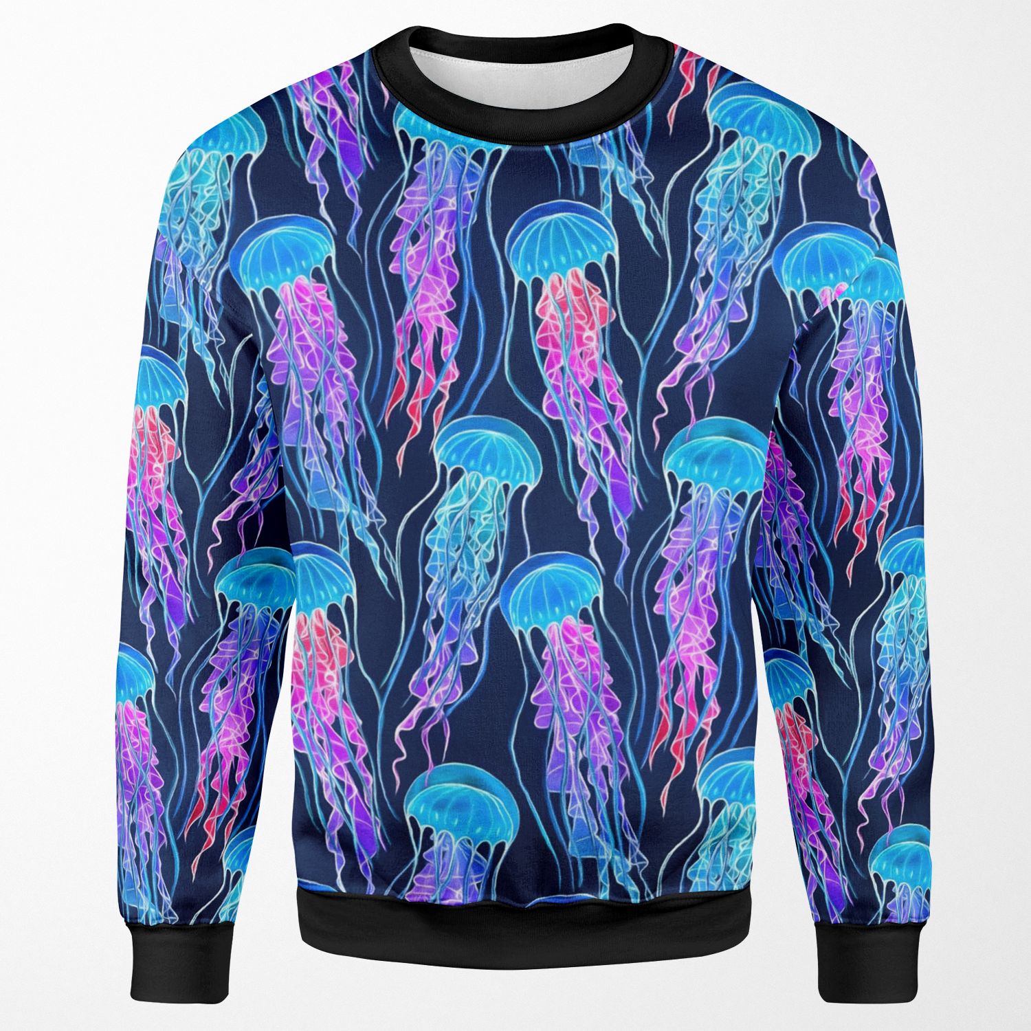 Luminescent Rainbow Jellyfish On Navy Blue All-over-print Unisex Sweatshirt