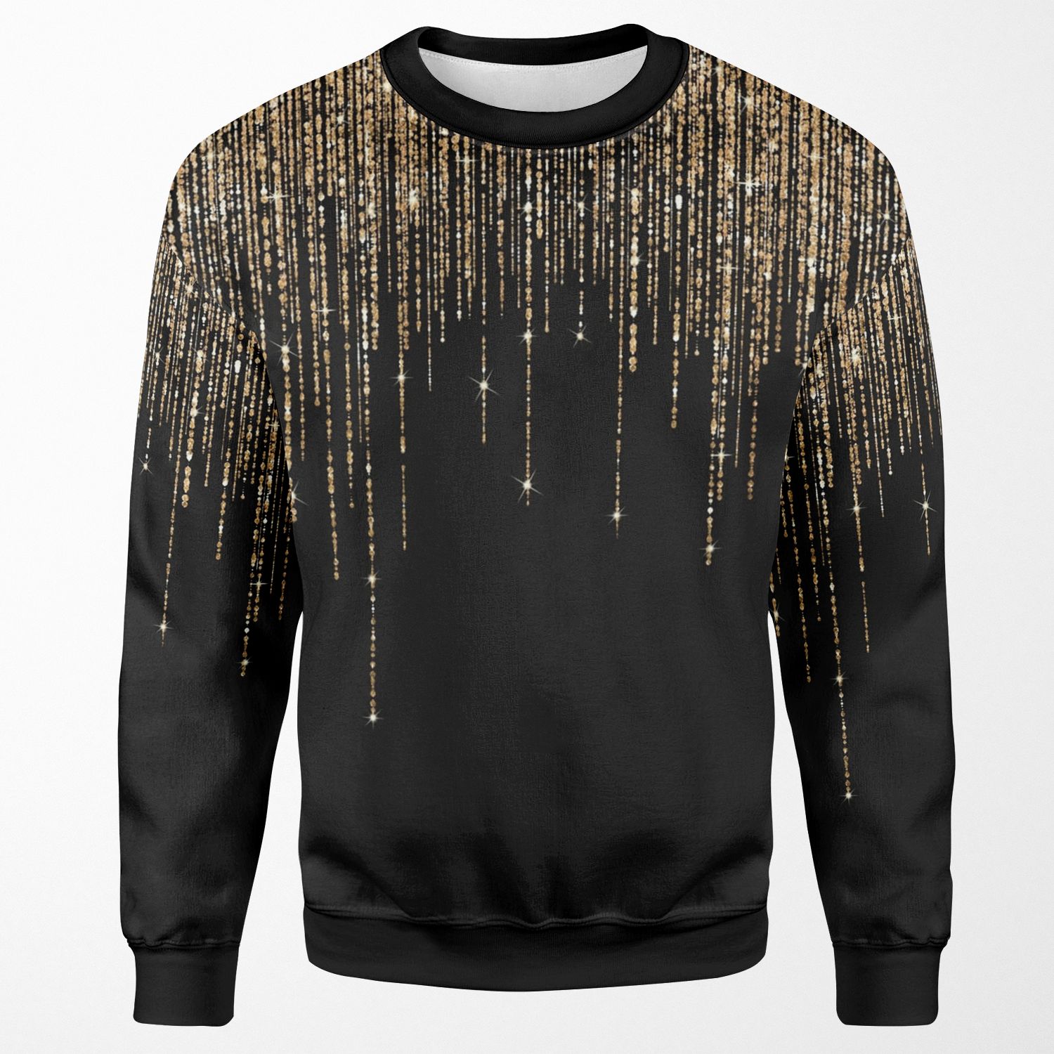 Luxury Chic Black Gold Sparkly Glitter Fringe All-over-print Unisex Sweatshirt