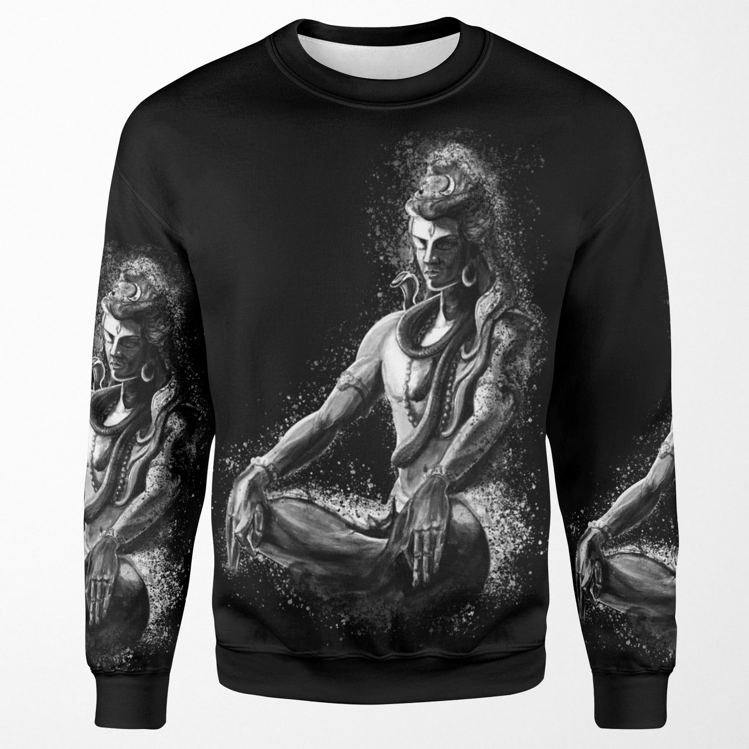 Majestic Lord Shiva In Eternal Meditation Black And White All-over-print Unisex Sweatshirt