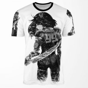 Manga Angel Watercolor Distressed In Black And White All-over-print T-shirt