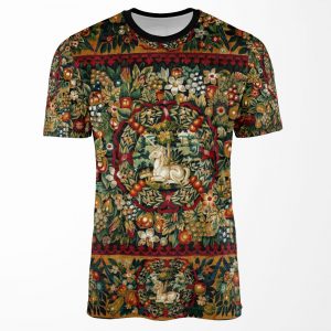 Medieval Unicorn Floral Tapestry All-over-print T-shirt