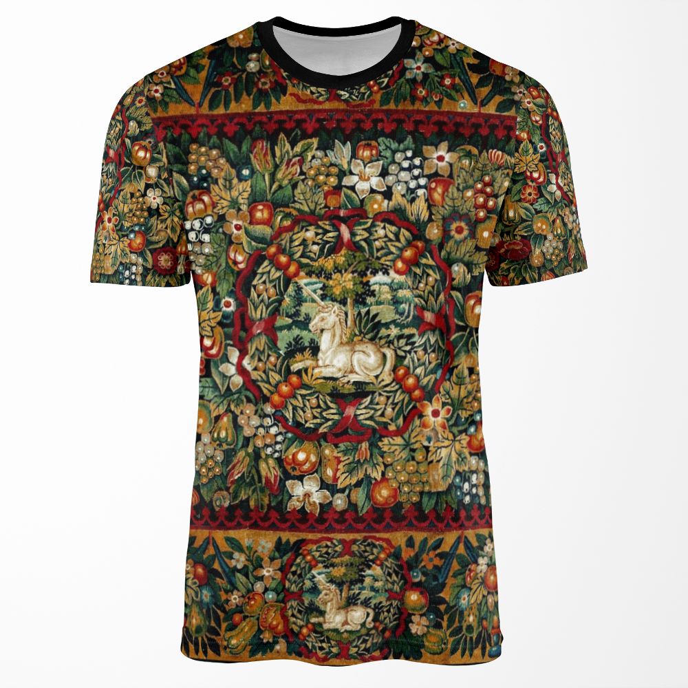 Medieval Unicorn Floral Tapestry All-over-print T-shirt