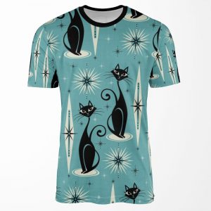 Mid Century Meow On Blue All-over-print T-shirt