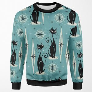 Mid Century Meow On Blue All-over-print Unisex Sweatshirt