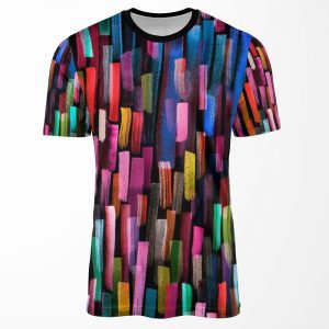 Multicolored Watercolor Stripes Pattern All-over-print T-shirt