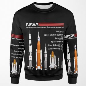 Nasa Rockets Saturn V Sls Saturn Ib Space Shuttle Titan Atlas Line Up All-over-print Unisex Sweatshirt