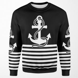 Nautical Black White Stripes And Black White Anchors All-over-print Unisex Sweatshirt