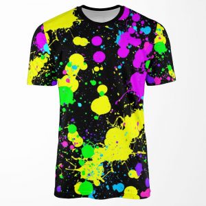 Neon Paint Splatter In Turquoise Yellow Pink Green Blue All-over-print T-shirt
