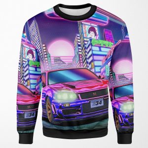 Nissan Skyline Gt R R34 Vaporwave All-over-print Unisex Sweatshirt