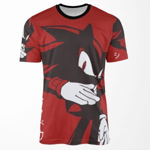 Normal Black Shadow Hedgehog Anime Manga Style Background Red All-over-print T-shirt