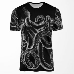 Octopus White Line Art All-over-print T-shirt