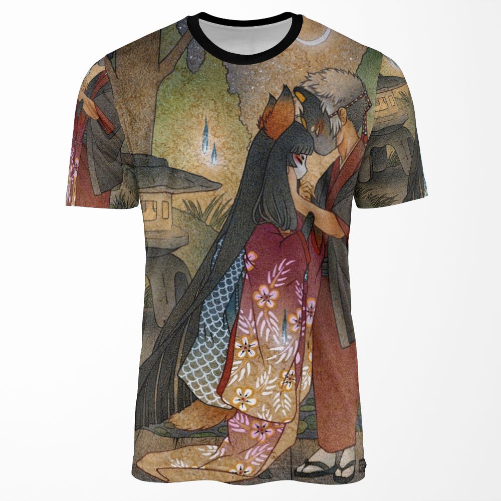 Okina And Shiro Kitsune Yokai Teakitsune All-over-print T-shirt