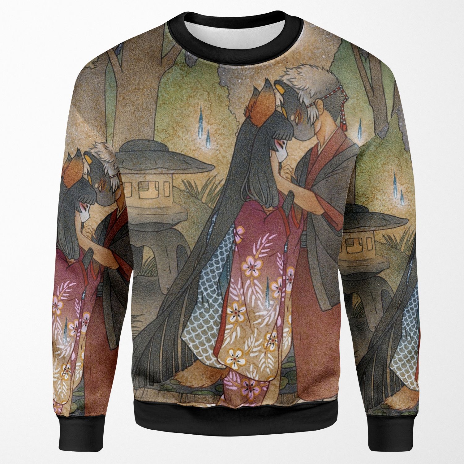 Okina And Shiro Kitsune Yokai Teakitsune All-over-print Unisex Sweatshirt