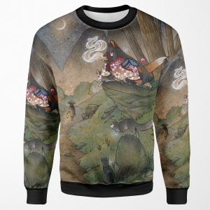 Okina S Illusion Kitsune Yokai Teakitsune All-over-print Unisex Sweatshirt